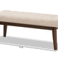 baxton studio elia mid century modern walnut wood light beige fabric button tufted bench | Modish Furniture Store-22