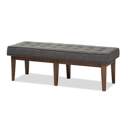 Baxton Studio Lucca Mid-Century Modern Walnut Wood Dark Grey Fabric Button-Tufted Bench | Benches | Modishstore - 2