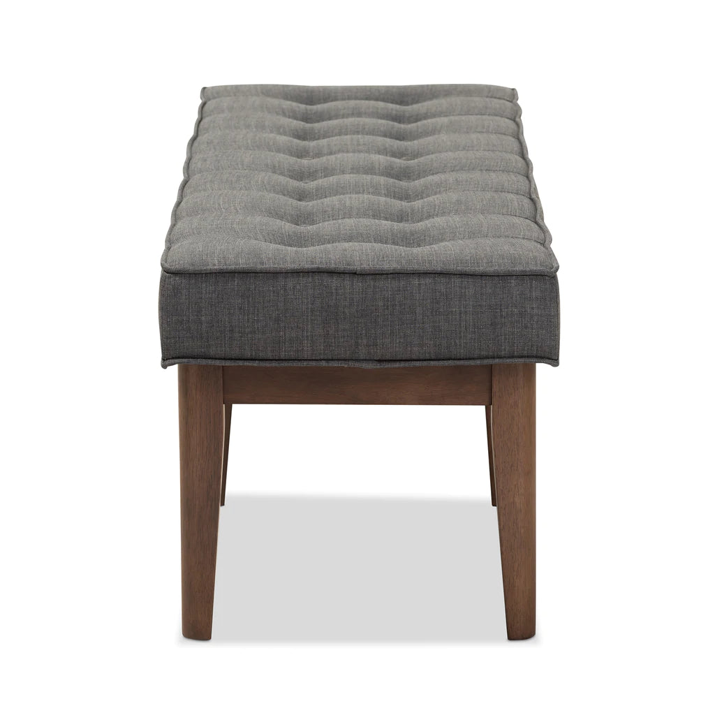 Baxton Studio Lucca Mid-Century Modern Walnut Wood Dark Grey Fabric Button-Tufted Bench | Benches | Modishstore - 4