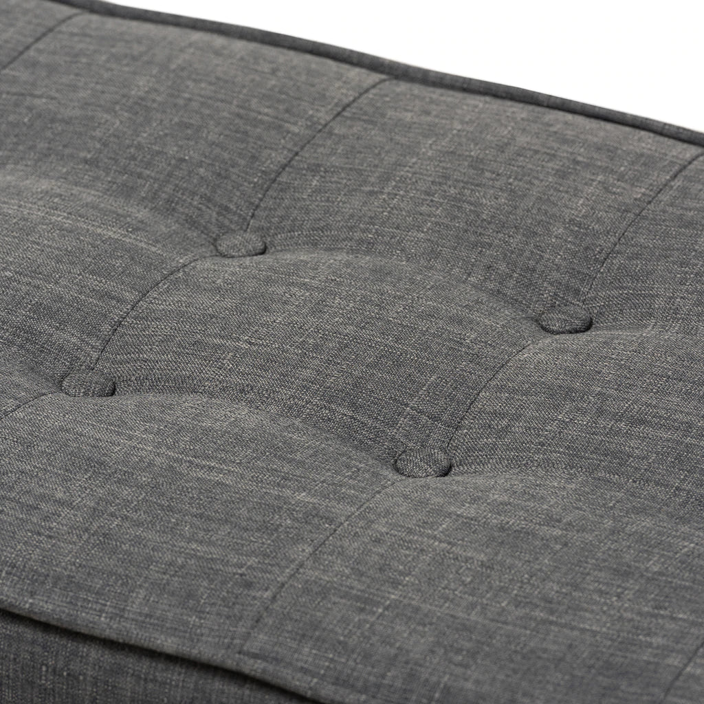 Baxton Studio Lucca Mid-Century Modern Walnut Wood Dark Grey Fabric Button-Tufted Bench | Benches | Modishstore - 6
