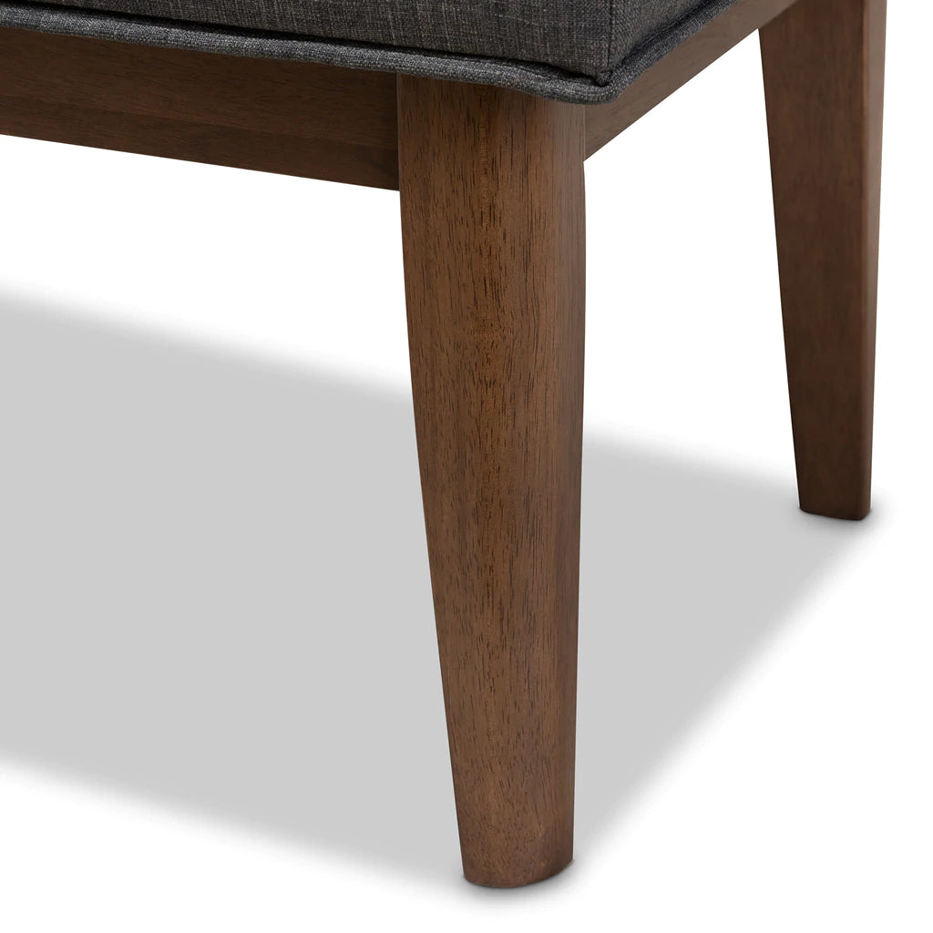 Baxton Studio Lucca Mid-Century Modern Walnut Wood Dark Grey Fabric Button-Tufted Bench | Benches | Modishstore - 7