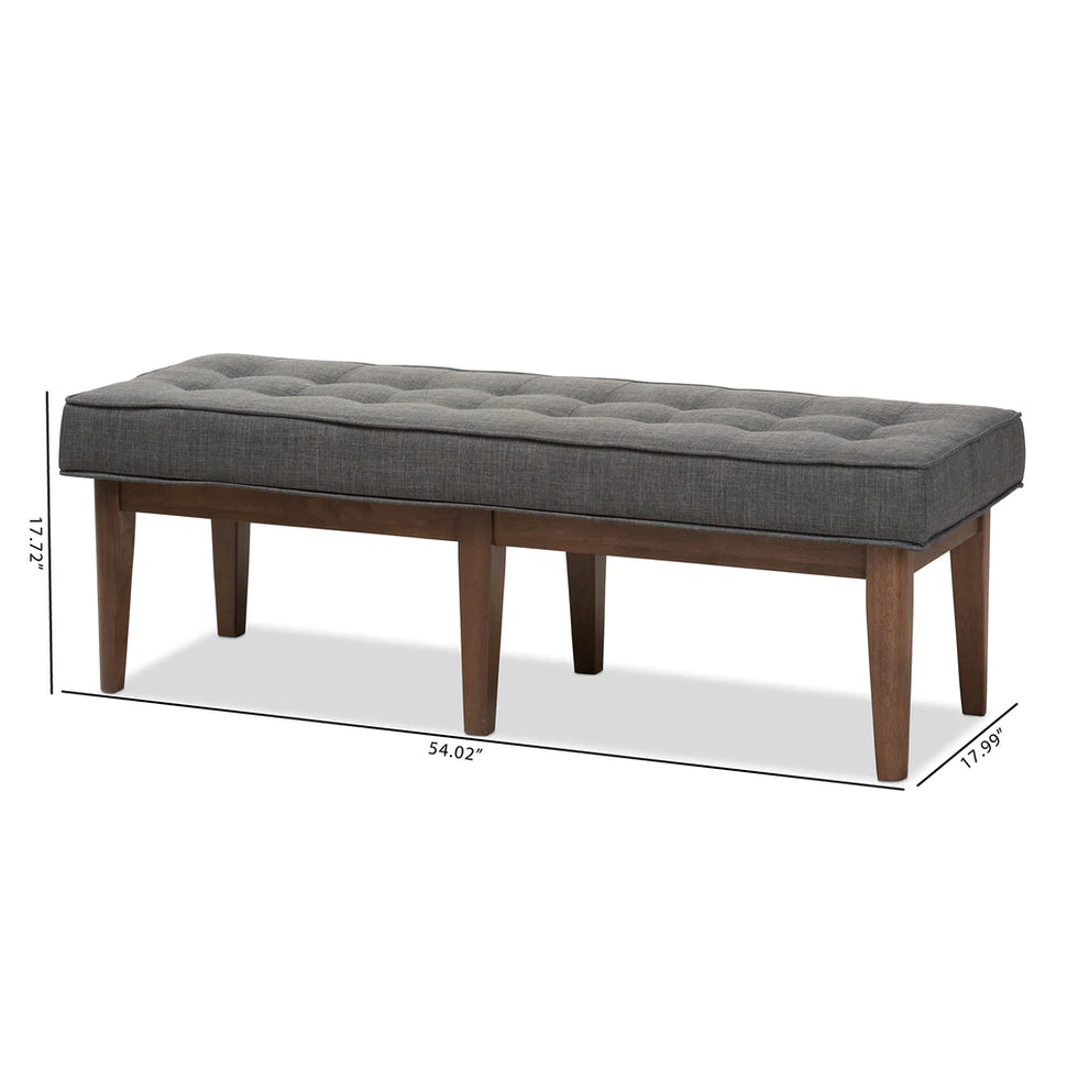 Baxton Studio Lucca Mid-Century Modern Walnut Wood Dark Grey Fabric Button-Tufted Bench | Benches | Modishstore - 5