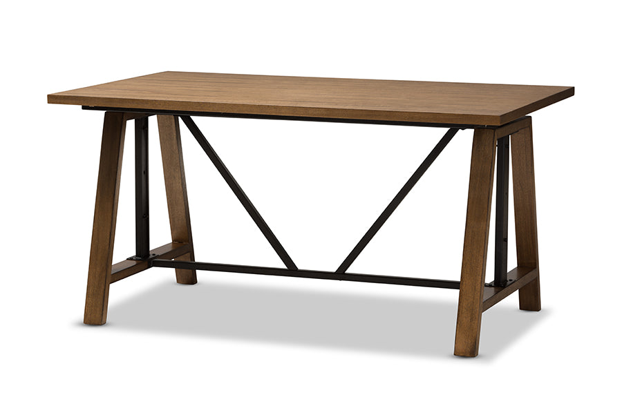 baxton studio nico rustic industrial metal and distressed wood adjustable height work table | Modish Furniture Store-10
