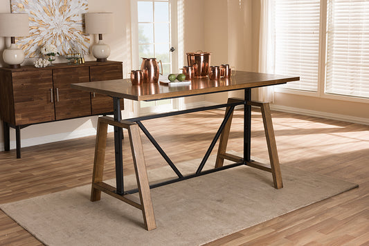 Baxton Studio Nico Rustic Industrial Metal and Distressed Wood Adjustable Height Work Table | Modishstore | Desks