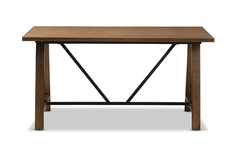 baxton studio nico rustic industrial metal and distressed wood adjustable height work table | Modish Furniture Store-9