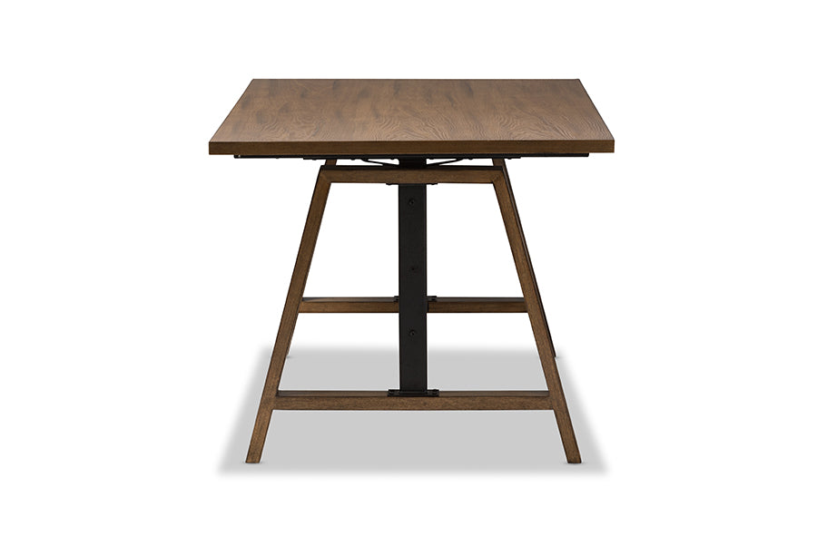 baxton studio nico rustic industrial metal and distressed wood adjustable height work table | Modish Furniture Store-8
