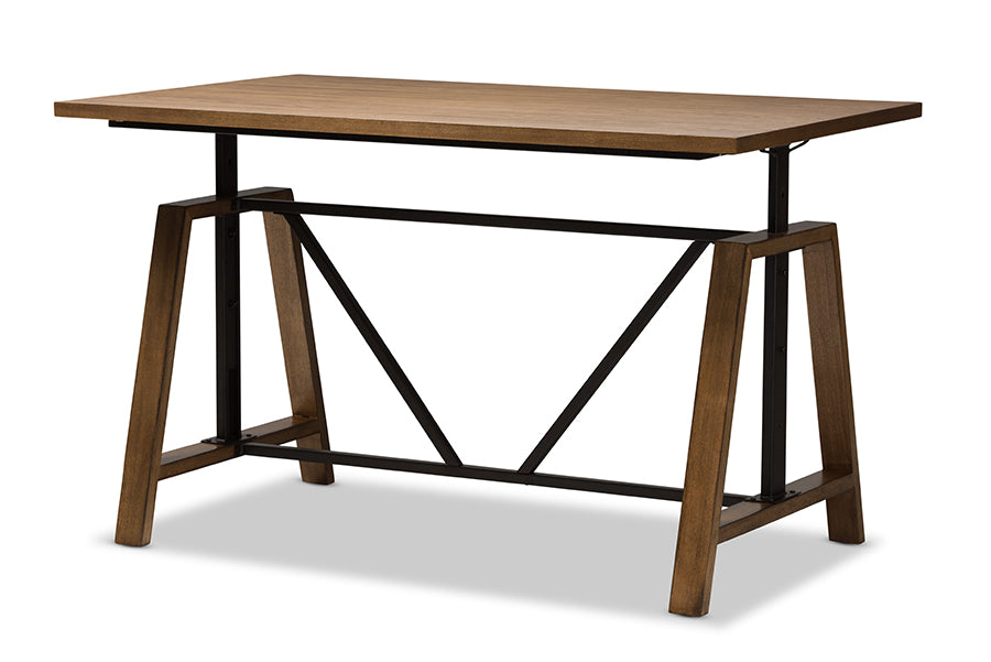 baxton studio nico rustic industrial metal and distressed wood adjustable height work table | Modish Furniture Store-7