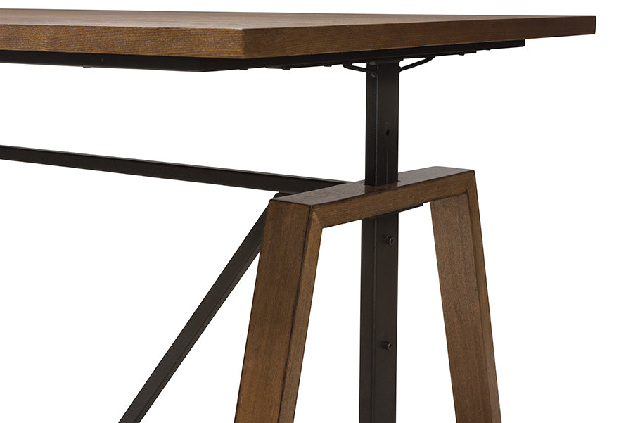 baxton studio nico rustic industrial metal and distressed wood adjustable height work table | Modish Furniture Store-5