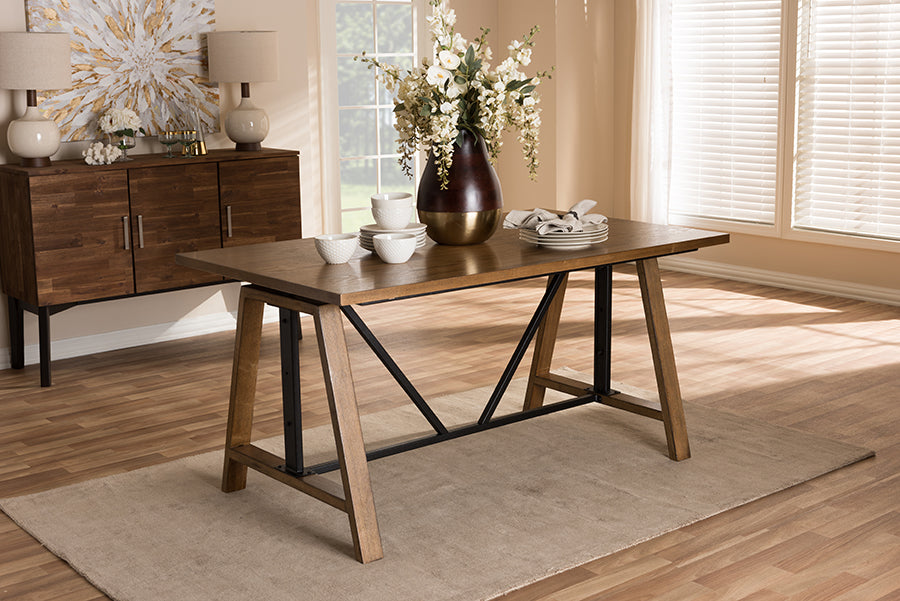 baxton studio nico rustic industrial metal and distressed wood adjustable height work table | Modish Furniture Store-2