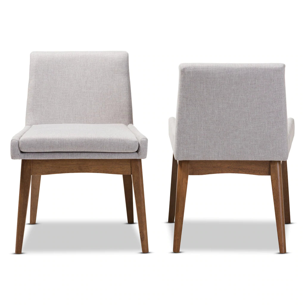 Baxton Studio Nexus Mid-Century Modern Walnut Wood Finishing Greyish Beige Fabric Dining Armchair (Set of 2) | Dining Chairs | Modishstore - 4