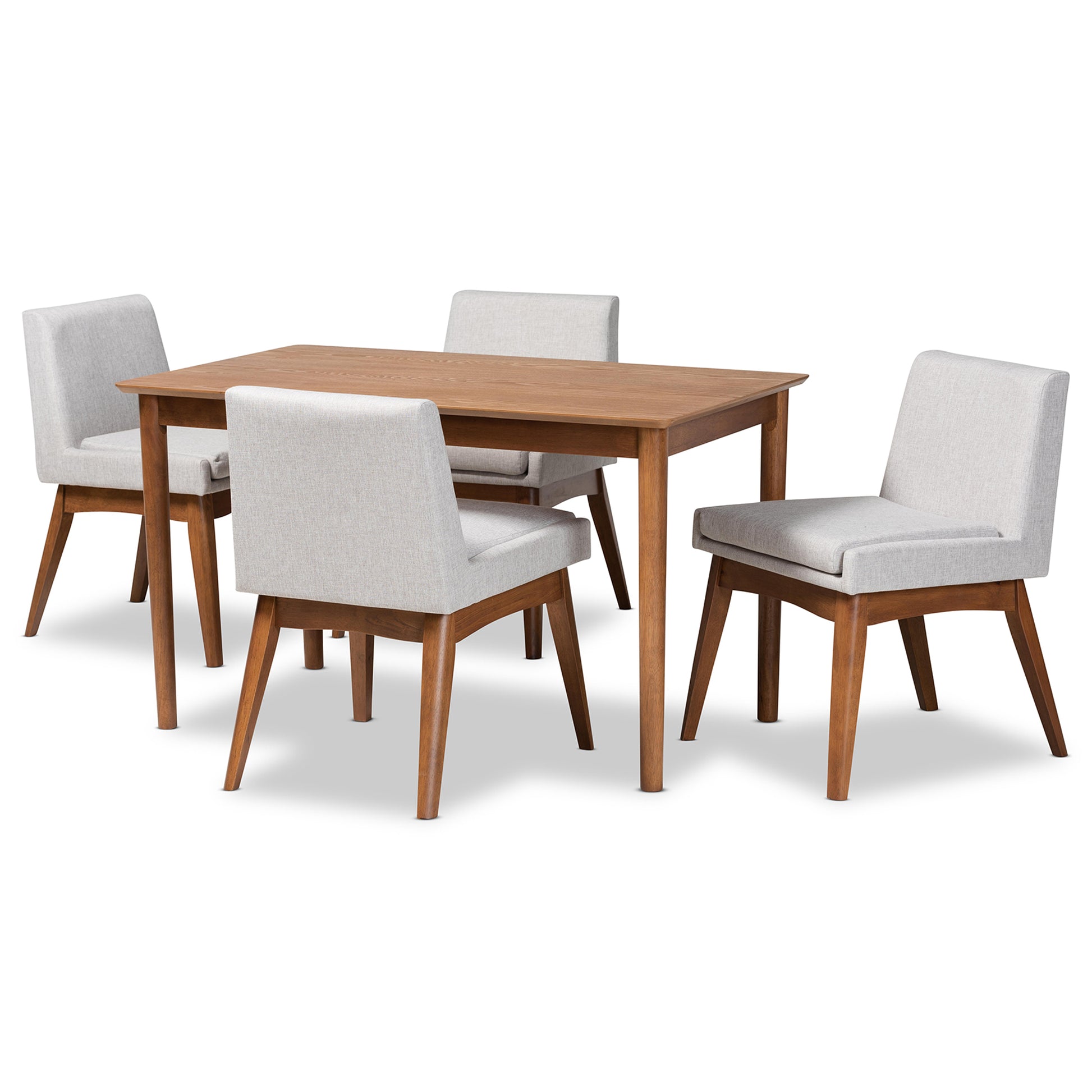 Baxton Studio Nexus Mid-Century Modern Greyish Beige Fabric Upholstered and Walnut Brown Finished Wood 5-Piece Dining Set | Dining Sets | Modishstore - 2