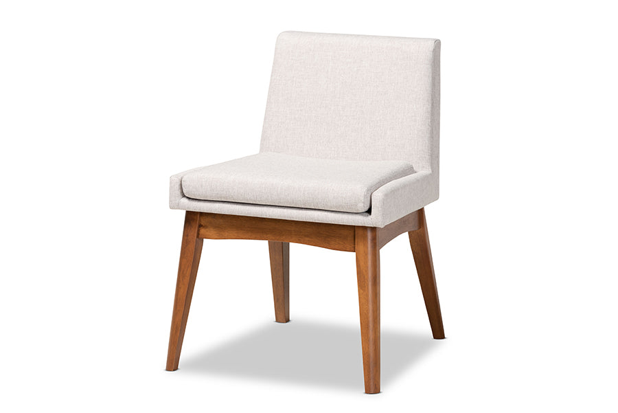 Baxton Studio Nexus Mid-Century Modern Greyish Beige Fabric Upholstered and Walnut Brown Finished Wood 5-Piece Dining Set | Dining Sets | Modishstore - 4