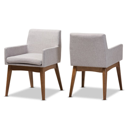 Baxton Studio Nexus Mid-Century Modern Walnut Wood Finishing Greyish Beige Fabric Dining Armchair (Set of 2) | Dining Chairs | Modishstore - 3