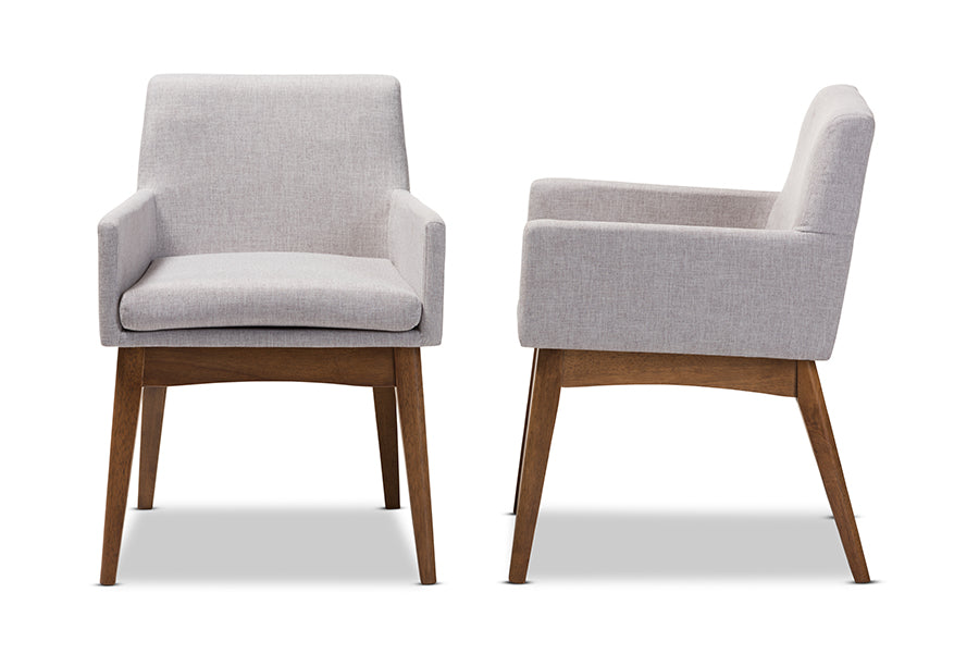 Baxton Studio Dorina Mid-Century Modern Greyish Beige Fabric Upholstered and Walnut Brown Finished Wood 5-Piece Dining Set | Dining Sets | Modishstore - 5
