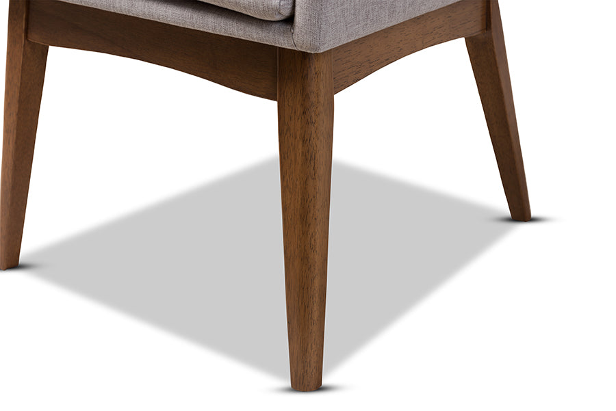 Baxton Studio Dorina Mid-Century Modern Greyish Beige Fabric Upholstered and Walnut Brown Finished Wood 5-Piece Dining Set | Dining Sets | Modishstore - 4