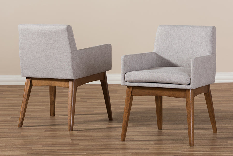 Baxton Studio Dorina Mid-Century Modern Greyish Beige Fabric Upholstered and Walnut Brown Finished Wood 5-Piece Dining Set | Dining Sets | Modishstore - 3