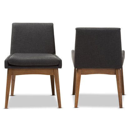 Baxton Studio Nexus Mid-Century Modern Walnut Wood Finishing Dark Fabric Dining Side Chair (Set of 2) | Dining Chairs | Modishstore - 2