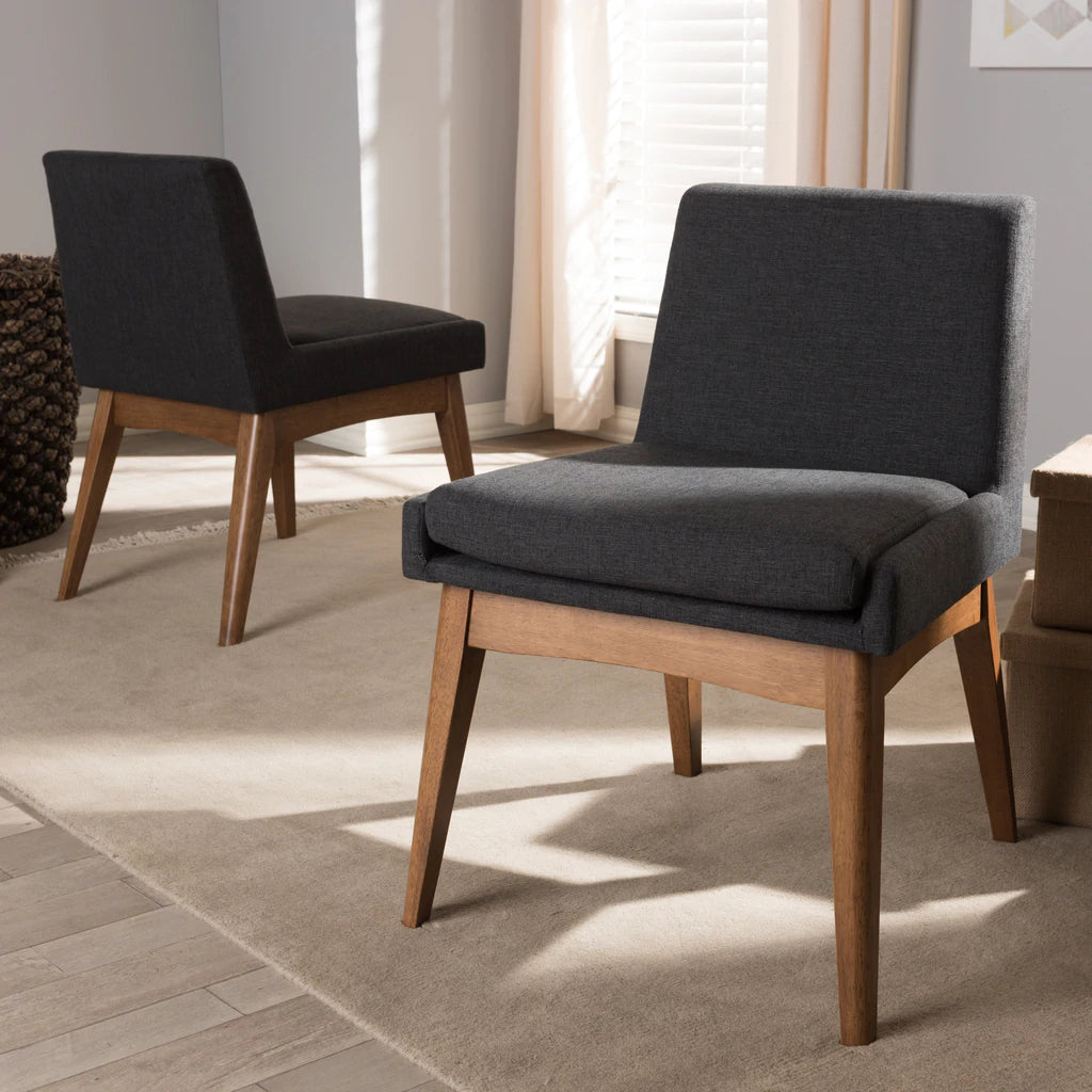 Baxton Studio Nexus Mid-Century Modern Walnut Wood Finishing Dark Fabric Dining Side Chair (Set of 2) | Dining Chairs | Modishstore - 4