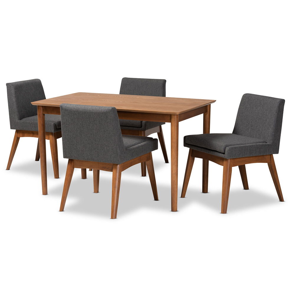Baxton Studio Nexus Mid-Century Modern Dark Grey Fabric Upholstered and Walnut Brown Finished Wood 5-Piece Dining Set | Dining Sets | Modishstore - 2