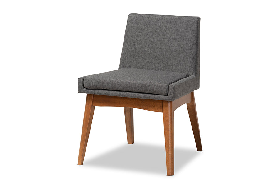 Baxton Studio Nexus Mid-Century Modern Dark Grey Fabric Upholstered and Walnut Brown Finished Wood 5-Piece Dining Set | Dining Sets | Modishstore - 4