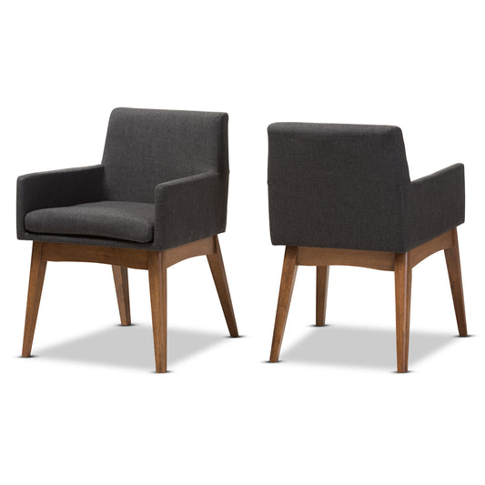 Baxton Studio Nexus Mid-Century Modern Walnut Wood Finishing Dark Grey Fabric Dining Armchair (Set of 2) | Dining Chairs | Modishstore