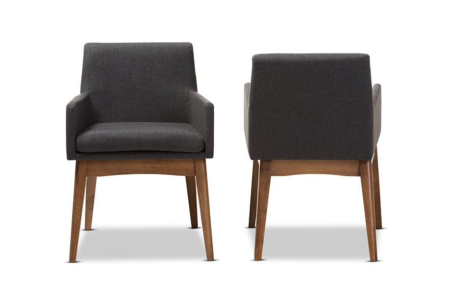 Baxton Studio Nexus Mid-Century Modern Walnut Wood Finishing Dark Grey Fabric Dining Armchair (Set of 2) | Dining Chairs | Modishstore - 5