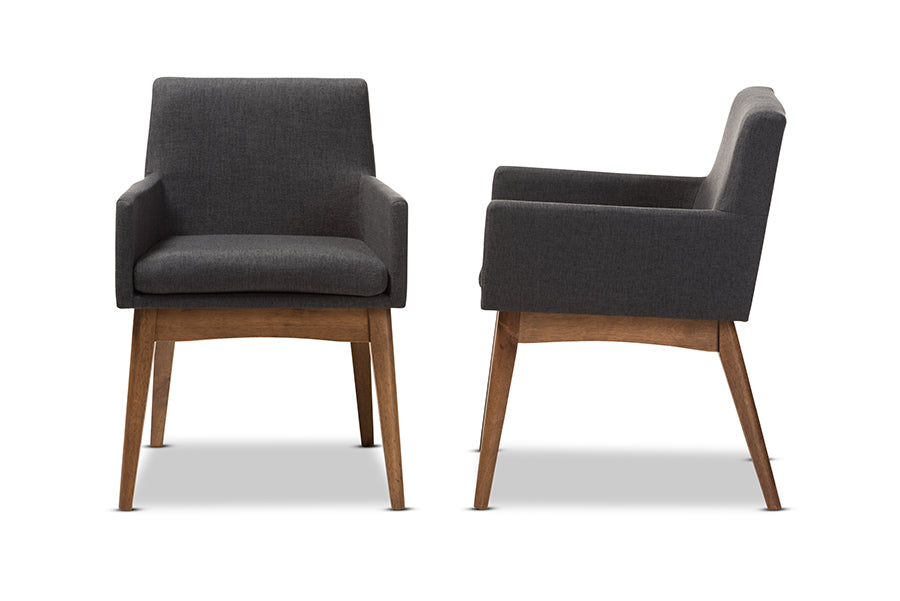 Baxton Studio Nexus Mid-Century Modern Walnut Wood Finishing Dark Grey Fabric Dining Armchair (Set of 2) | Dining Chairs | Modishstore - 4