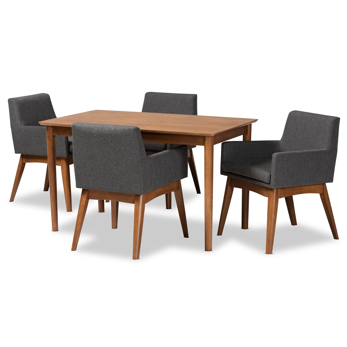 Baxton Studio Dorina Mid-Century Modern Dark Grey Fabric Upholstered and Walnut Brown Finished Wood 5-Piece Dining Set | Dining Sets | Modishstore - 2
