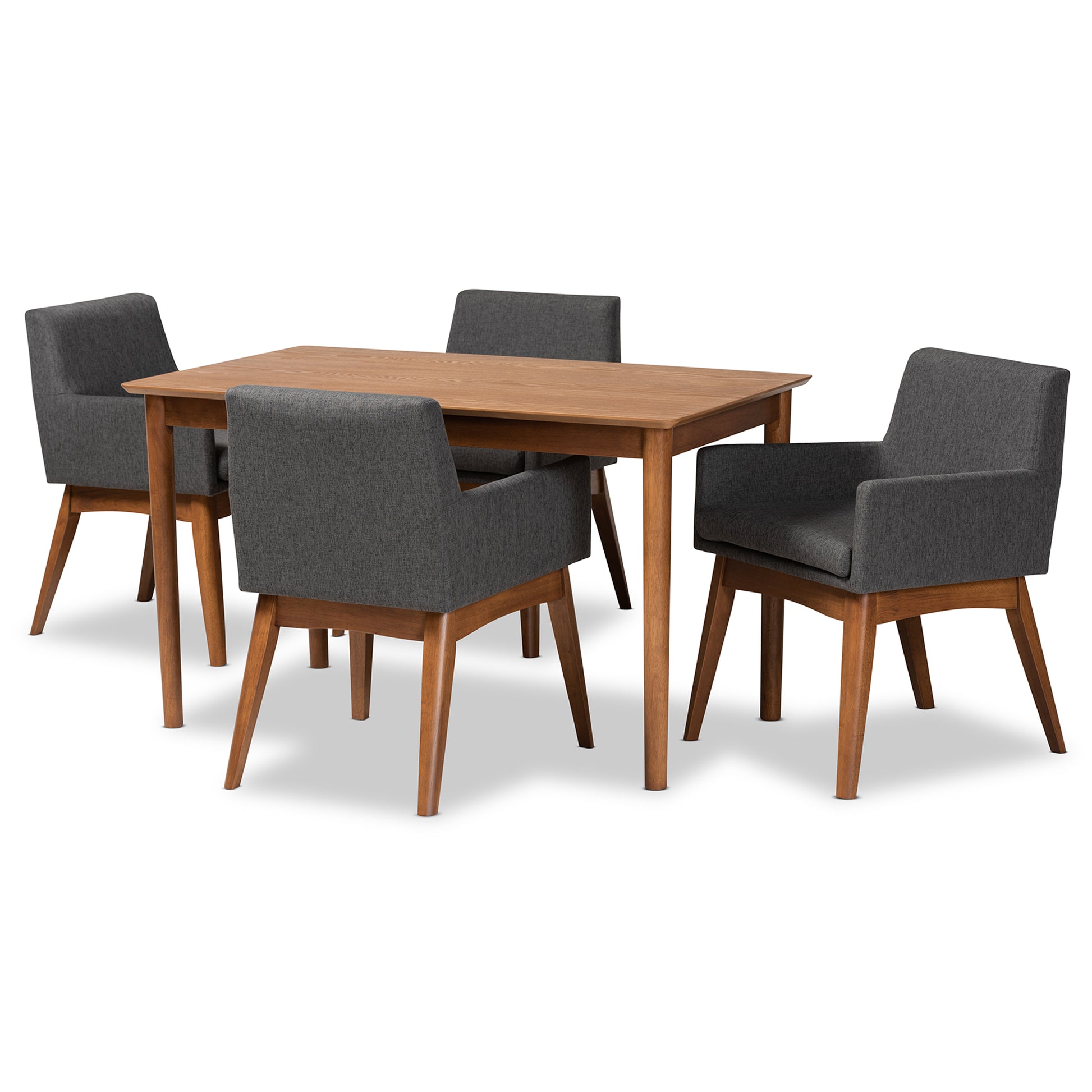 Baxton Studio Dorina Mid-Century Modern Dark Grey Fabric Upholstered and Walnut Brown Finished Wood 5-Piece Dining Set | Dining Sets | Modishstore - 2