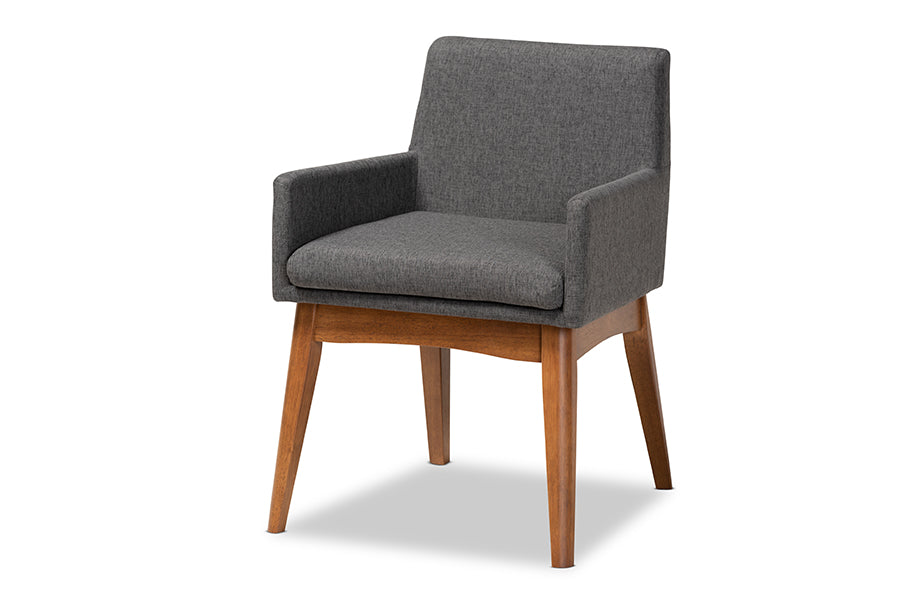 Baxton Studio Dorina Mid-Century Modern Dark Grey Fabric Upholstered and Walnut Brown Finished Wood 5-Piece Dining Set | Dining Sets | Modishstore - 4