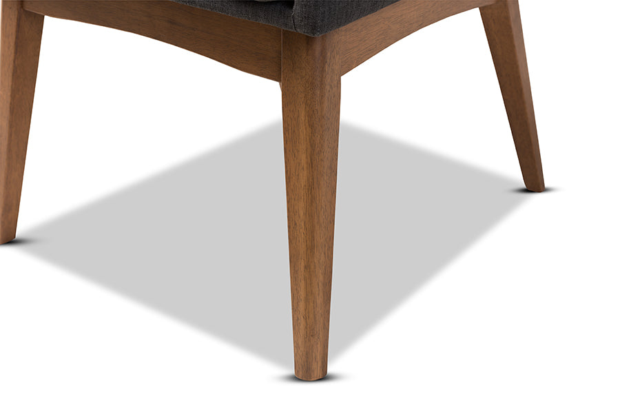 Baxton Studio Dorina Mid-Century Modern Dark Grey Fabric Upholstered and Walnut Brown Finished Wood 5-Piece Dining Set | Dining Sets | Modishstore - 7