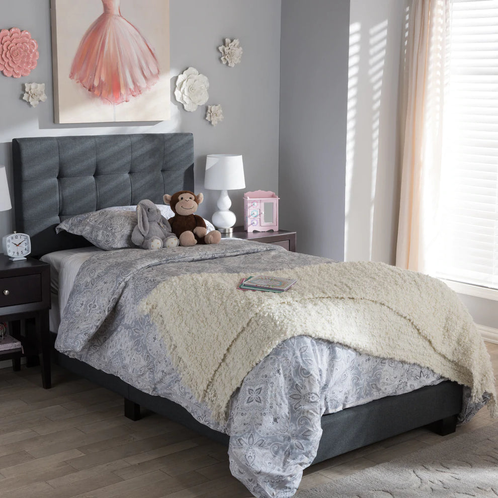 Baxton Studio Brookfield Modern and Contemporary Charcoal Grey Fabric Twin Size Bed | Beds | Modishstore