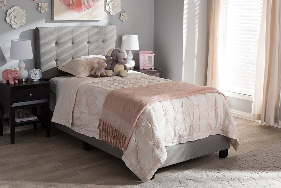 Baxton Studio Brookfield Modern and Contemporary Light Grey Fabric Twin Size Bed | Modishstore | Beds