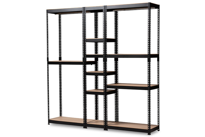 baxton studio gavin modern and contemporary black metal 10 shelf closet storage racking organizer | Modish Furniture Store-2