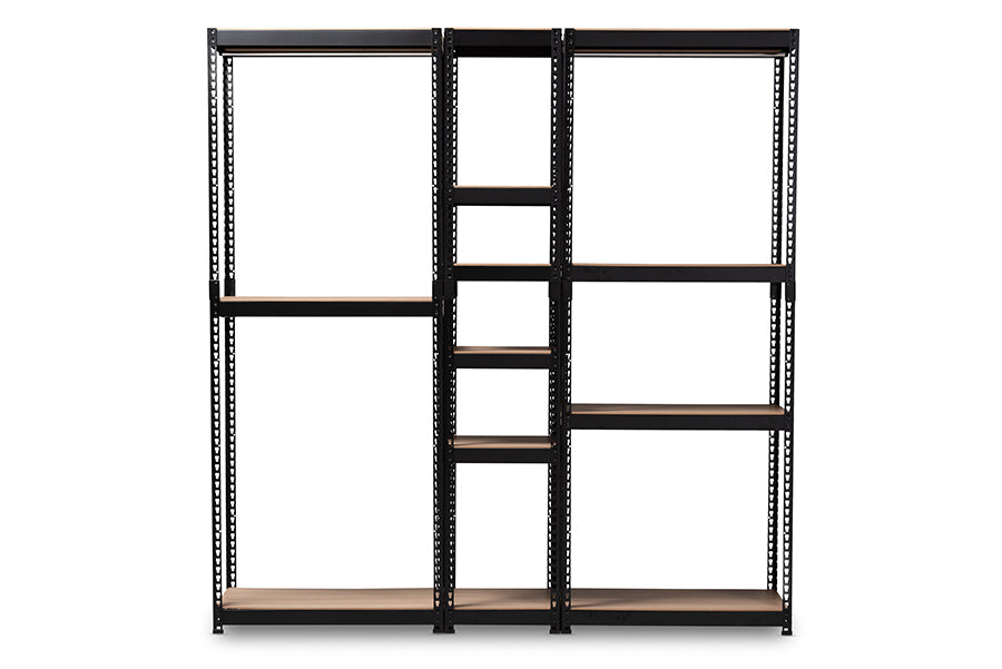 baxton studio gavin modern and contemporary black metal 10 shelf closet storage racking organizer | Modish Furniture Store-3