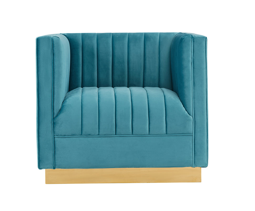 Divani Casa Oneida Modern Blue Velvet Lounge Chair | Modishstore | Lounge Chairs-2