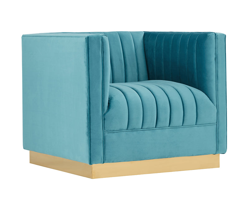 Divani Casa Oneida Modern Blue Velvet Lounge Chair | Modishstore | Lounge Chairs