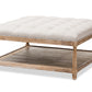 baxton studio carlotta french country weathered oak beige linen square coffee table ottoman | Modish Furniture Store-6