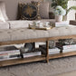 Baxton Studio Celeste French Country Weathered Oak Beige Linen Upholstered Ottoman Bench | Modishstore | Stools & Benches