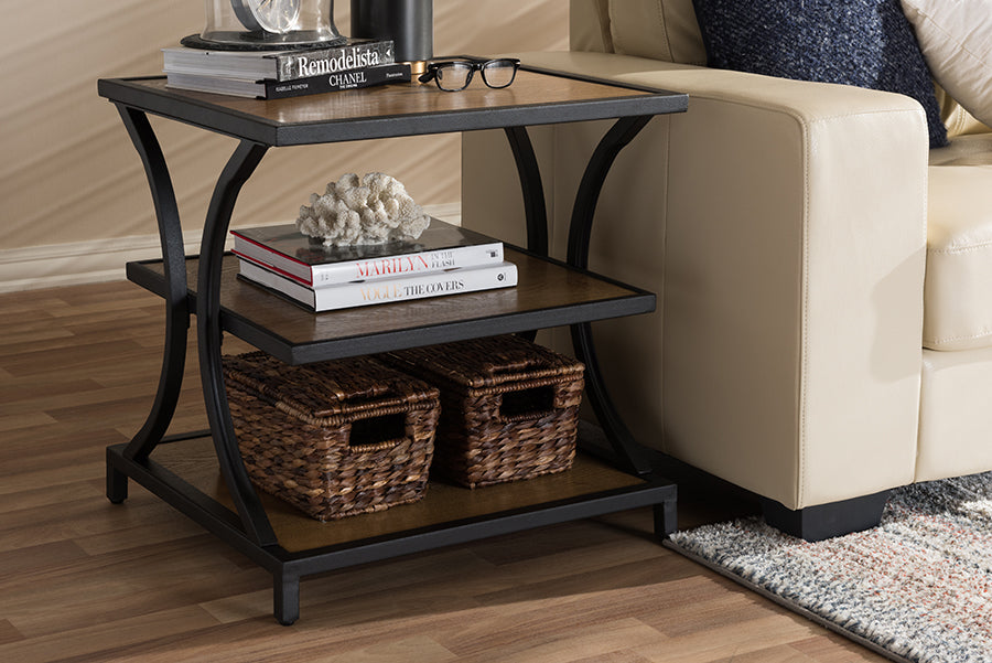 Baxton Studio Lancashire Rustic Industrial Style Oak Brown Finished Wood and Black Finished Metal End Table | Modishstore | End Tables