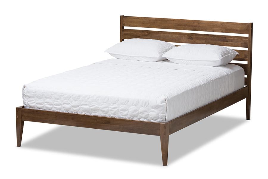 baxton studio elmdon mid century modern solid walnut wood slatted headboard style full size platform bed | Modish Furniture Store-2