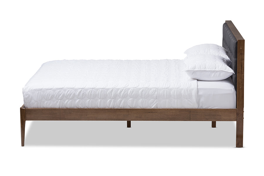 baxton studio jupiter mid century modern grey fabric upholstered button tufted king size platform bed | Modish Furniture Store-3