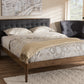 Baxton Studio Jupiter Mid-Century Modern Grey Fabric Upholstered Button-Tufted King Size Platform Bed | Modishstore | Beds