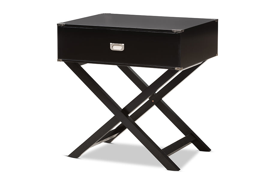 baxton studio curtice modern and contemporary black 1 drawer wooden bedside table | Modish Furniture Store-6