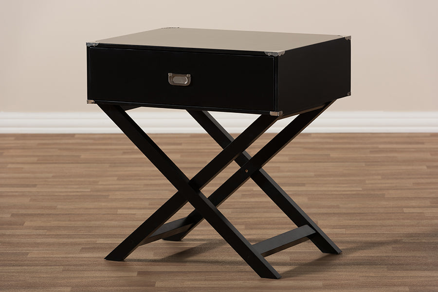 Baxton Studio Curtice Modern And Contemporary Black 1-Drawer Wooden Bedside Table | Modishstore | Side Tables