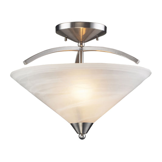 Elysburg 2-Light Semi Flush in Satin Nickel with White Swirl Glass ELK Lighting | Ceiling Lamps | Modishstore