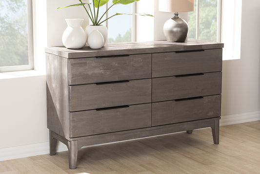 Baxton Studio Nash Rustic Platinum Wood 6-Drawer Dresser | Modishstore | Dressers