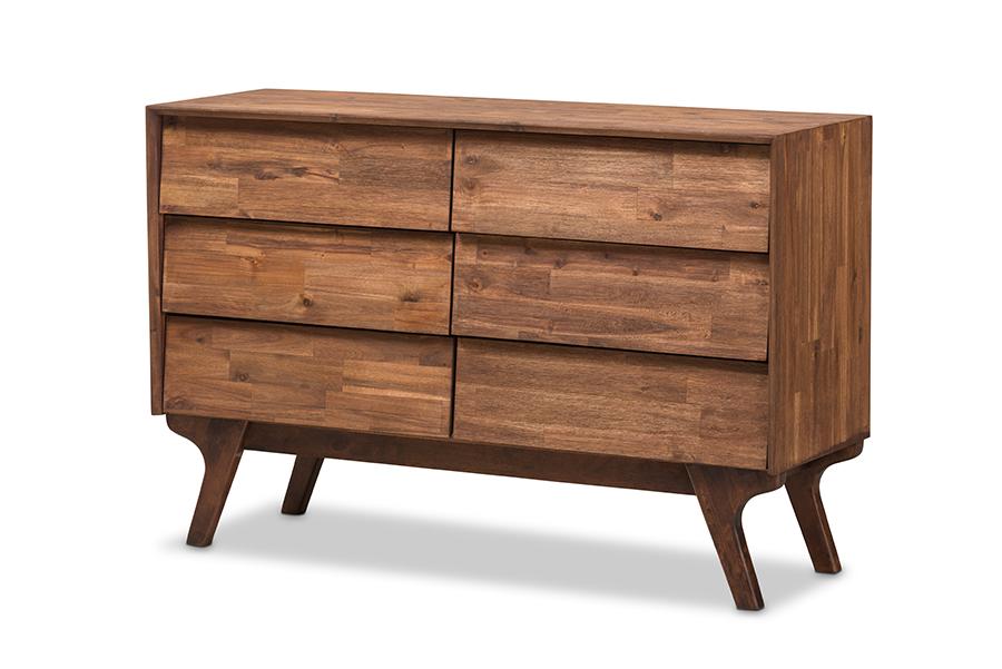 baxton studio sierra mid century modern brown wood 6 drawer dresser | Modish Furniture Store-2