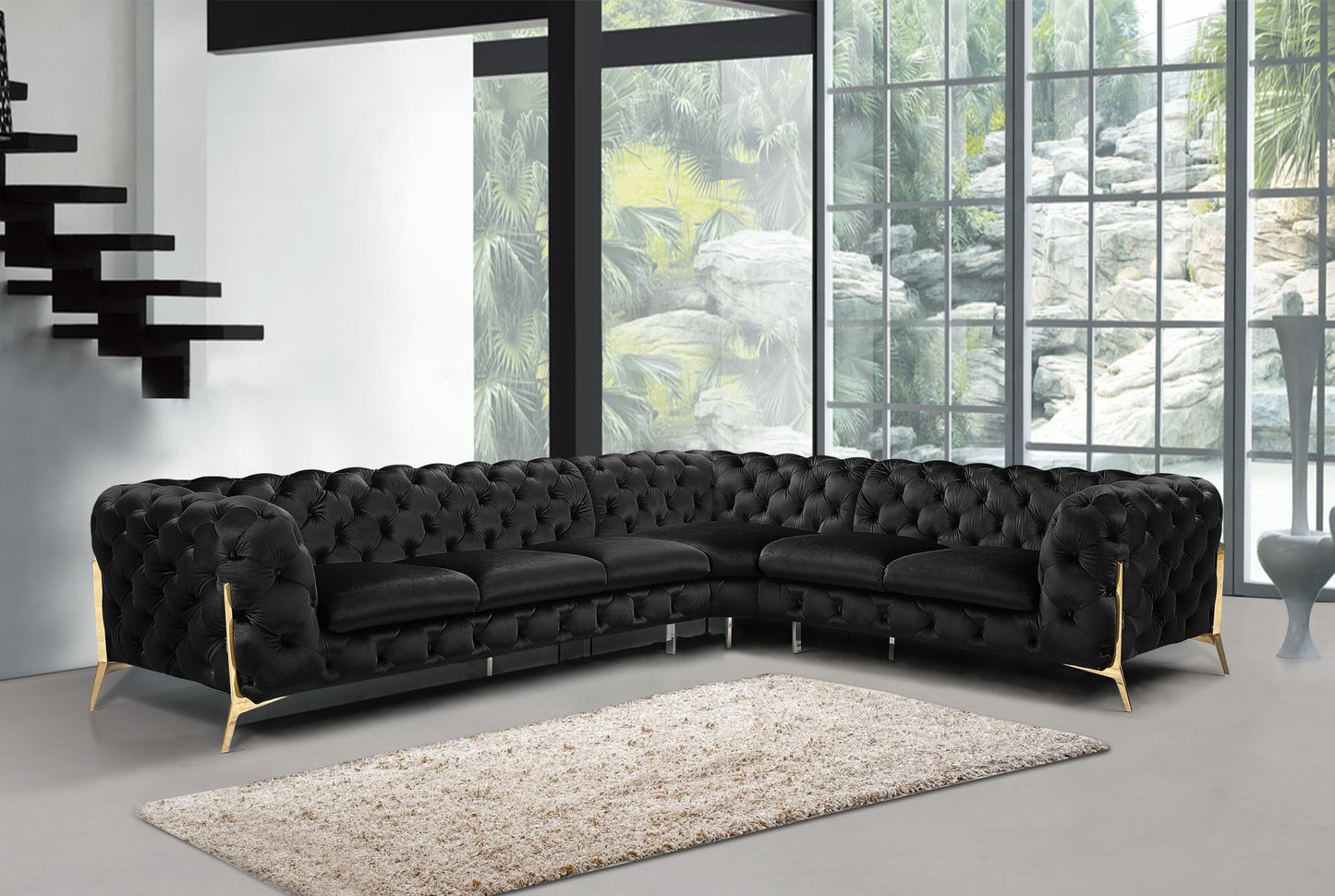 Divani Casa Sheila - Modern Black Velvet Sectional Sofa-2