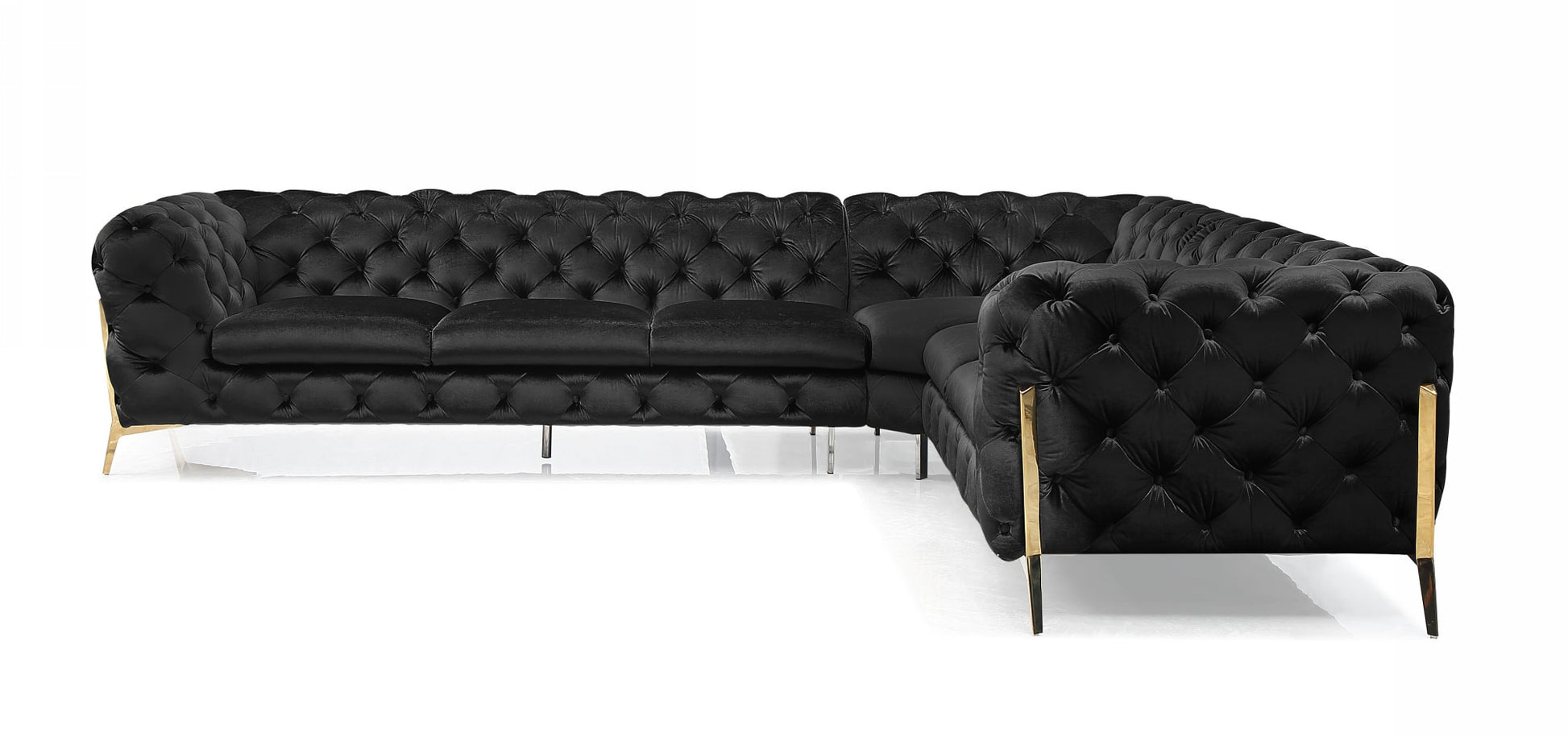 Divani Casa Sheila - Modern Black Velvet Sectional Sofa-4